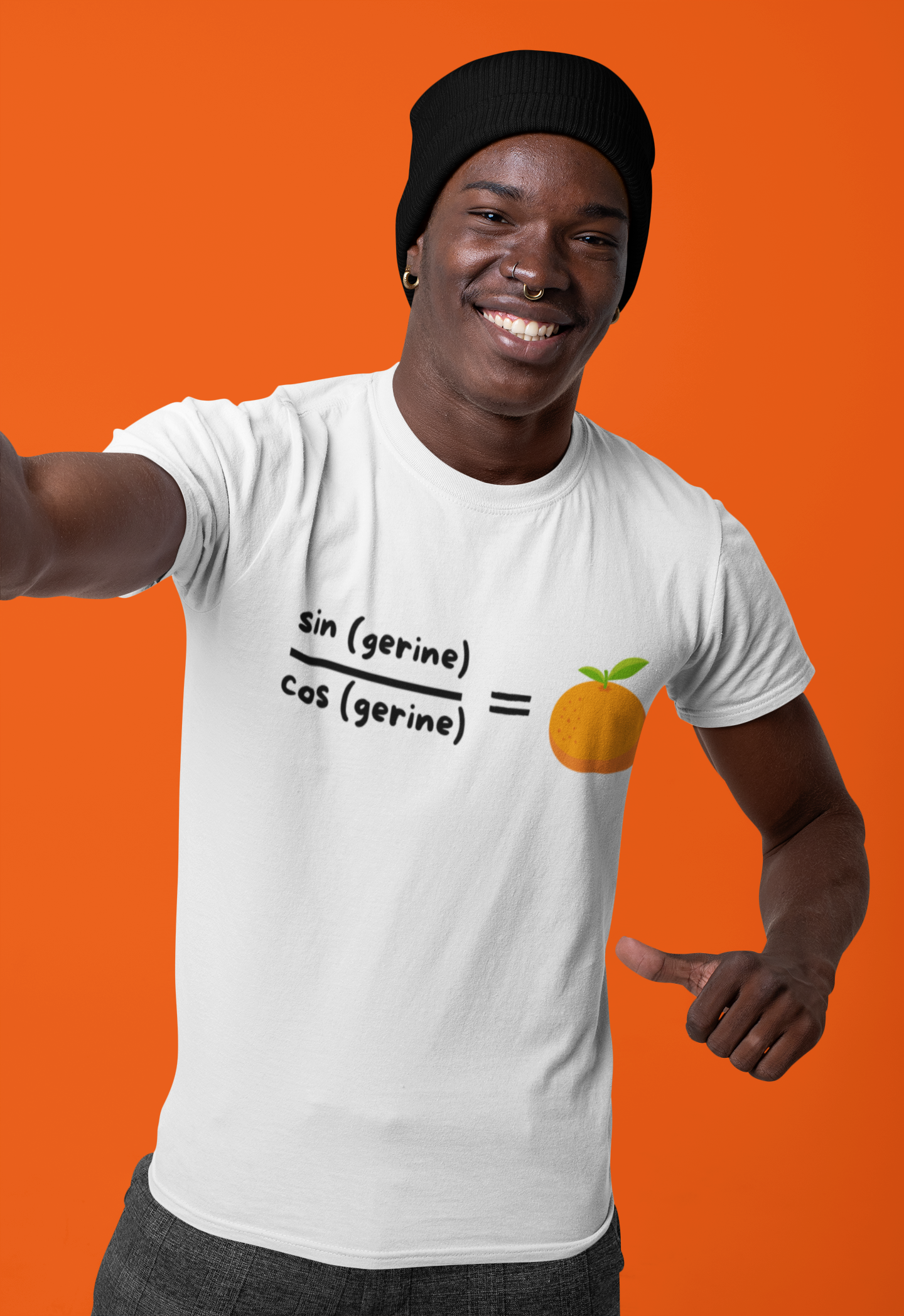 Funny Maths Humour T-Shirt: Sin(gerine) Over Cos(gerine) Equals Tan(gerine)