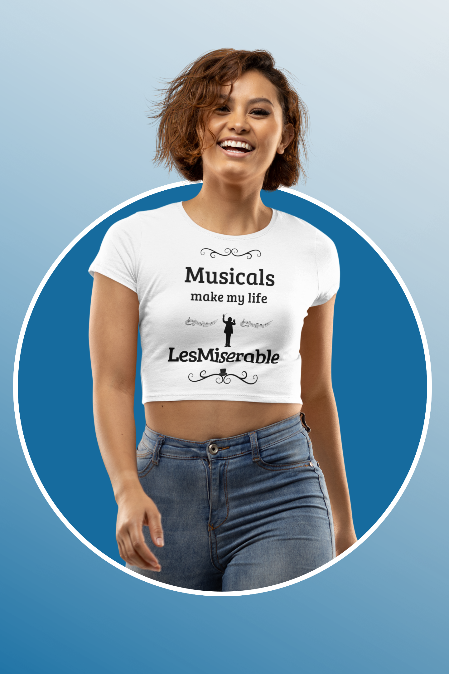 Women's Cropped Tee - "Musicals Make My Life LesMiserable" (White)