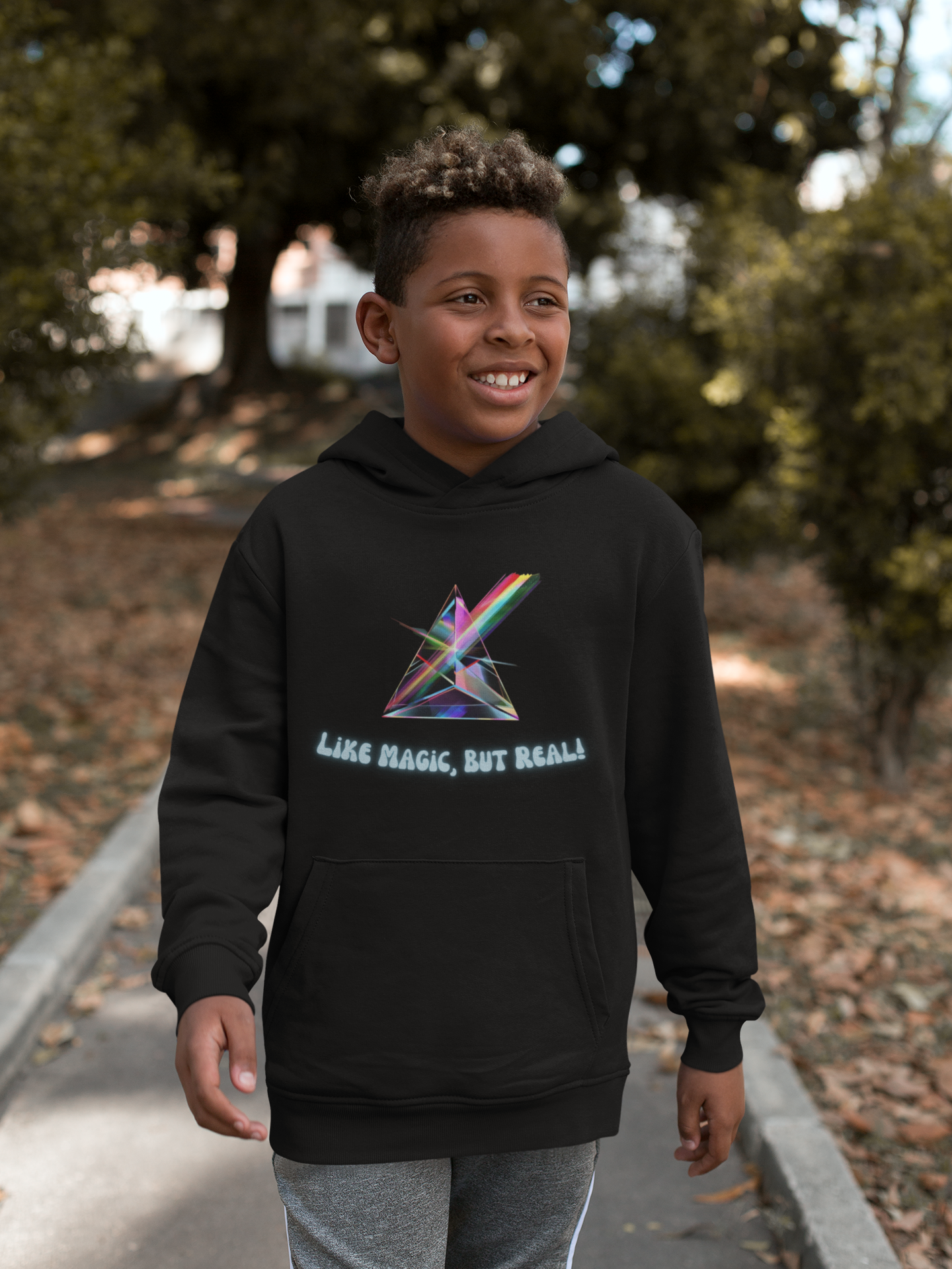 STEM Hoodie: Science - Like Magic, But Real | Triangular Prism Crystal with Rainbow Light