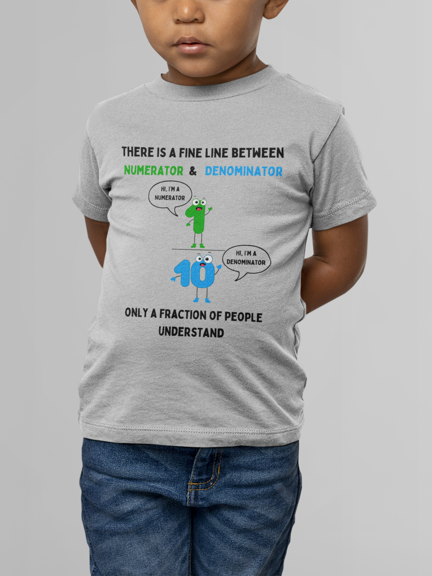 STEM-Themed Maths Humour Kid's T-Shirt: Fine Line Between Numerator and Denominator