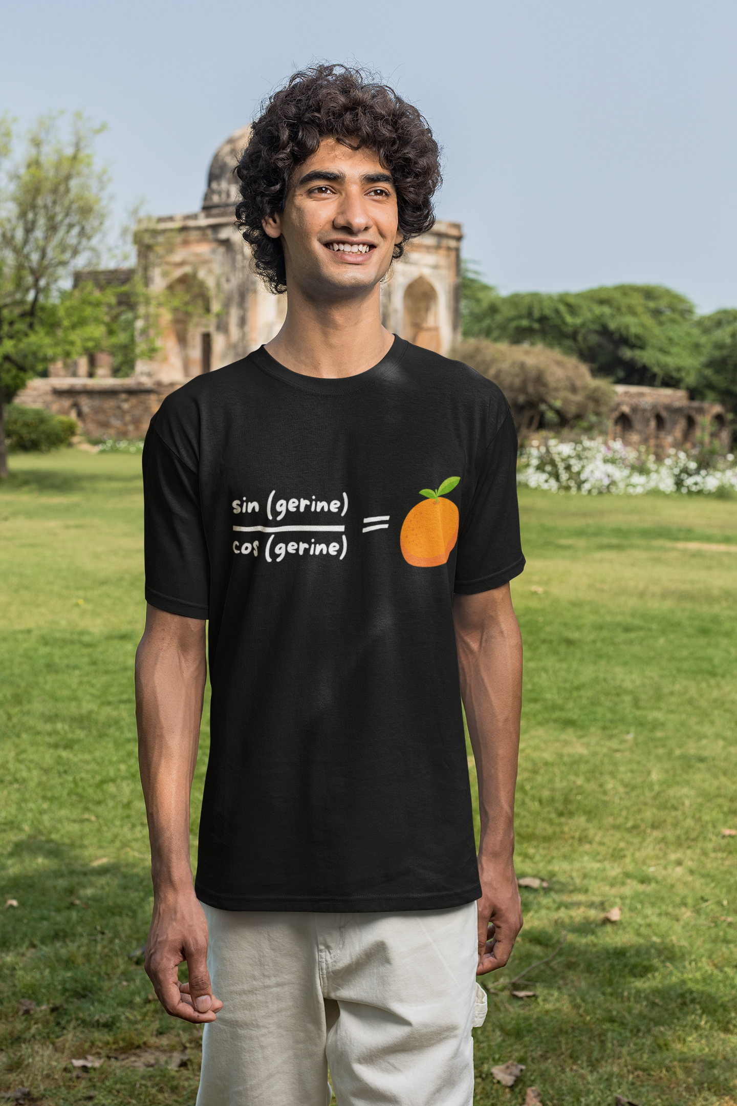 Funny Maths Humour T-Shirt: Sin(gerine) Over Cos(gerine) Equals Tan(gerine)