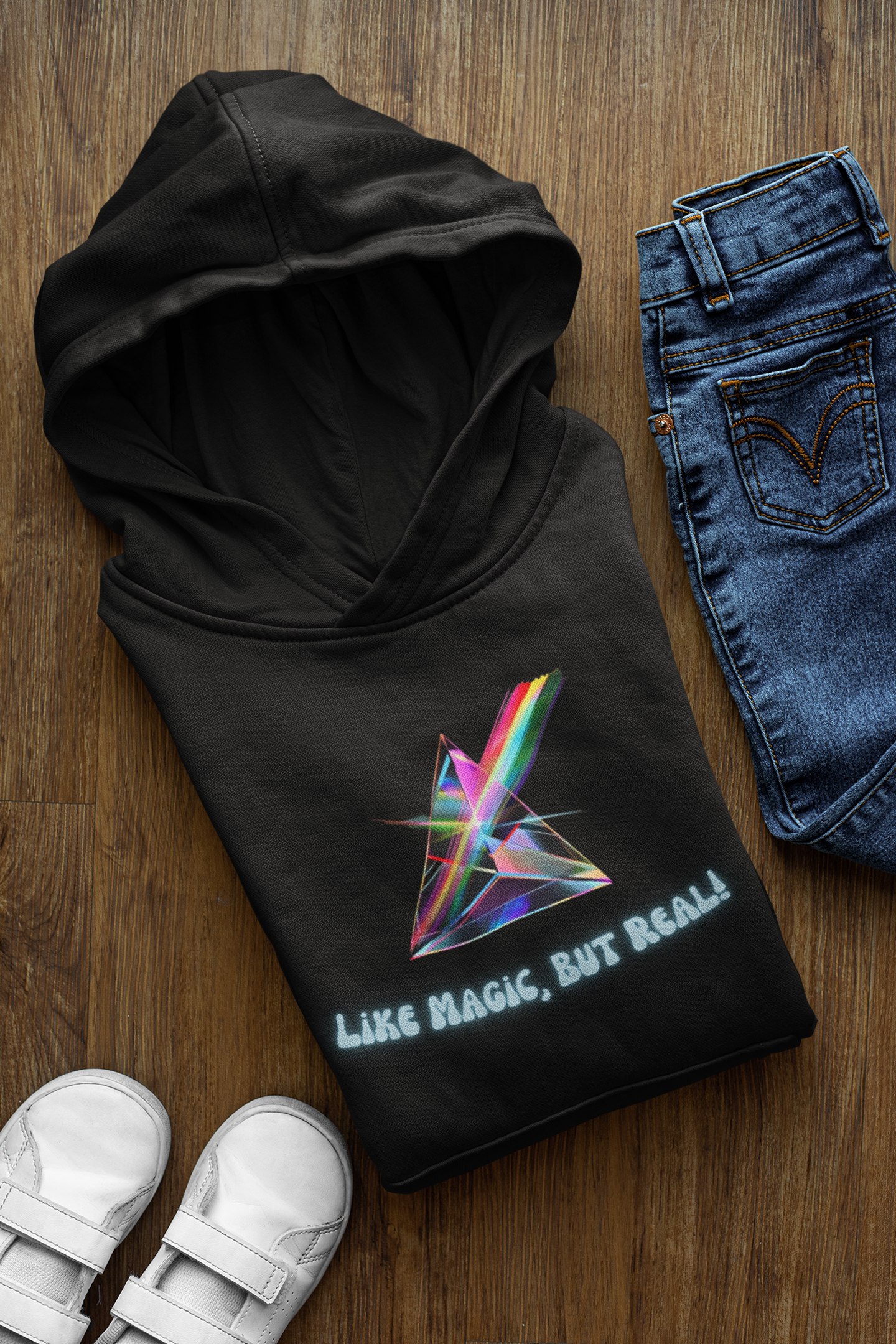 STEM Hoodie: Science - Like Magic, But Real | Triangular Prism Crystal with Rainbow Light