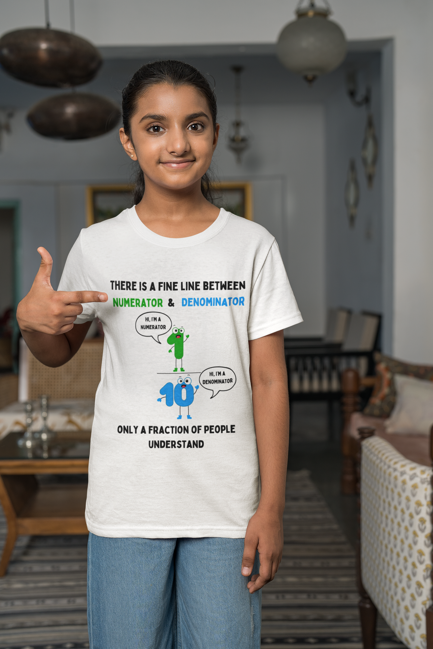 STEM-Themed Maths Humour Kid's T-Shirt: Fine Line Between Numerator and Denominator