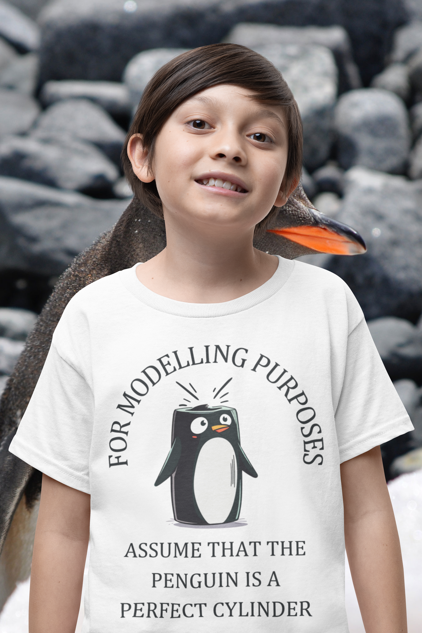 Kids' STEM Maths T-Shirt: Cylindrical Penguin Fun!