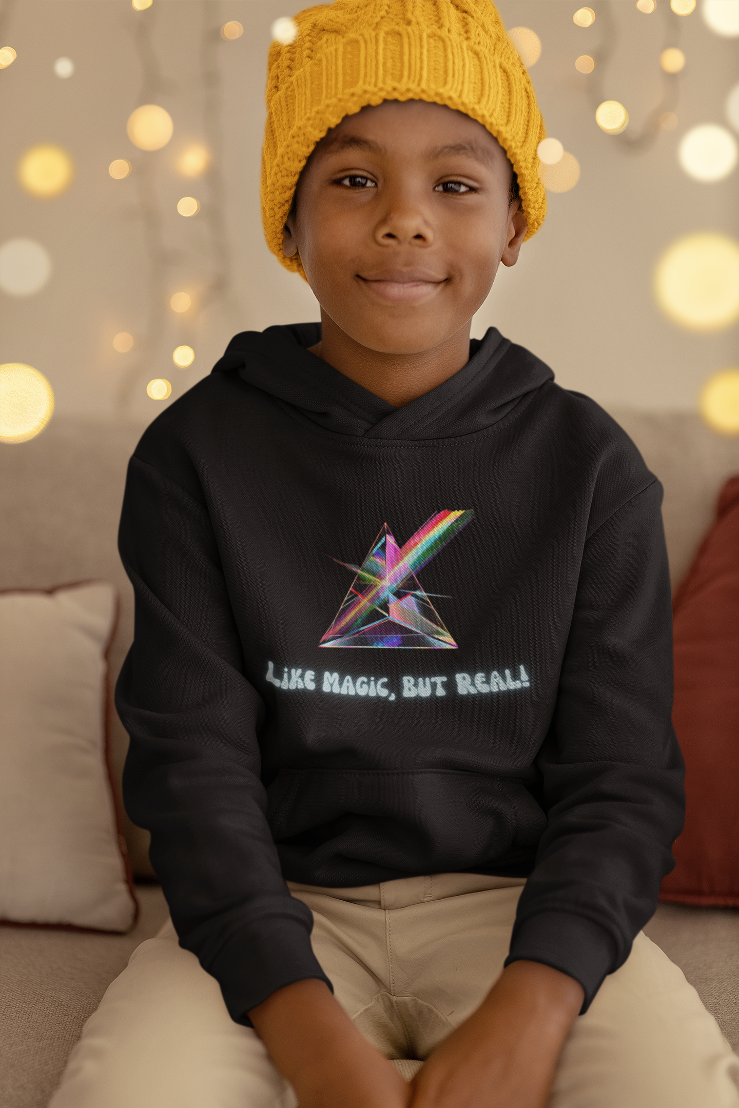 STEM Hoodie: Science - Like Magic, But Real | Triangular Prism Crystal with Rainbow Light