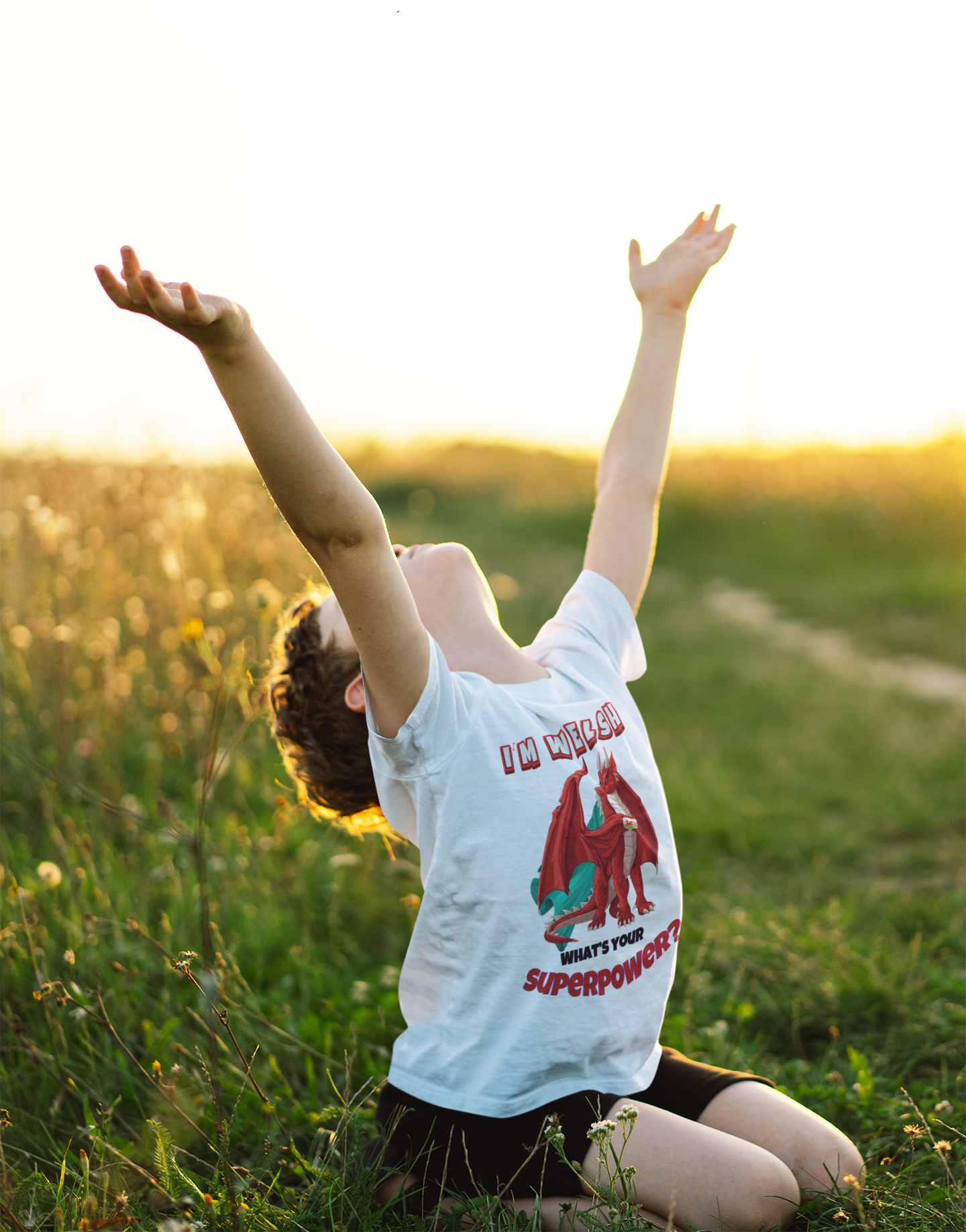 I'm Welsh, What's Your Superpower? Kids Cotton T-shirt | Welsh Dragon Superhero in White for Boys and Girls