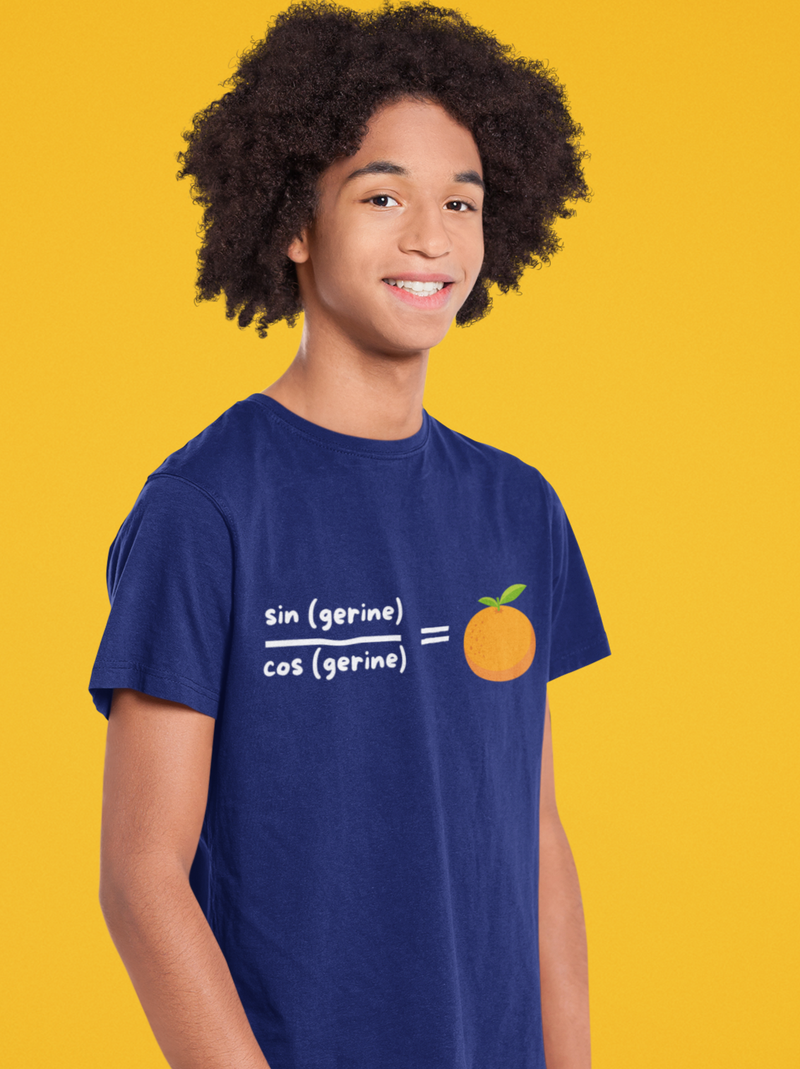 STEM-Themed Maths Humour Kid's T-Shirt: Sin(gerine) Over Cos(gerine) Equals Tan(gerine)