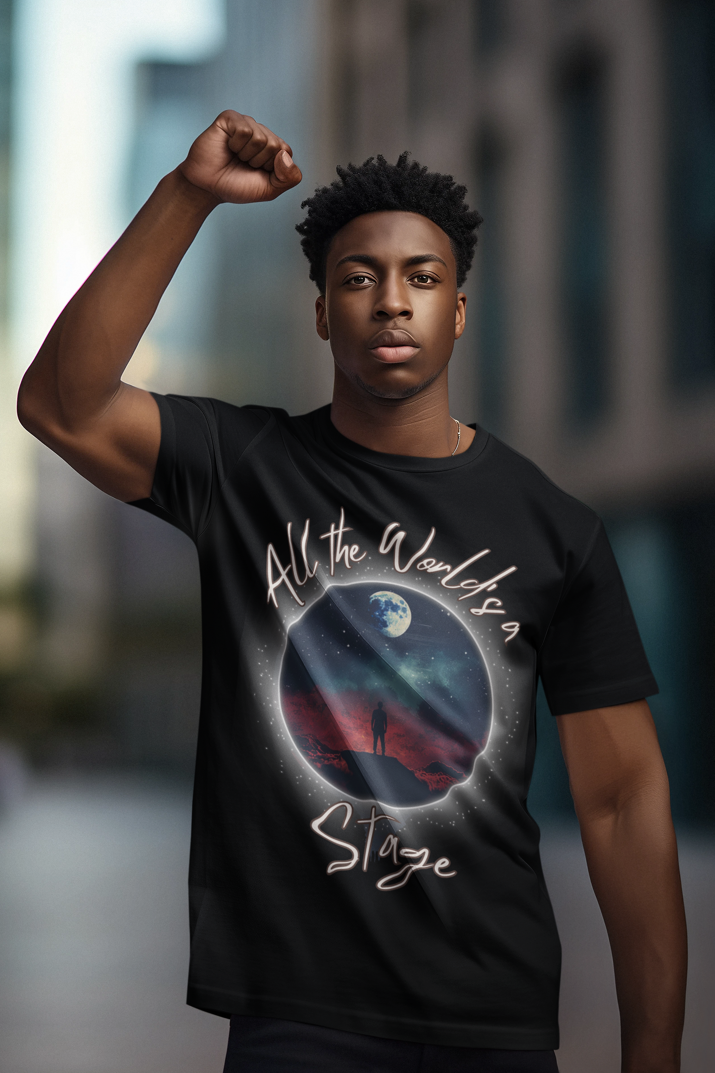 Shakespearean 'All the World's a Stage' Black T-shirt - Embrace Life's Theatrical Adventure.