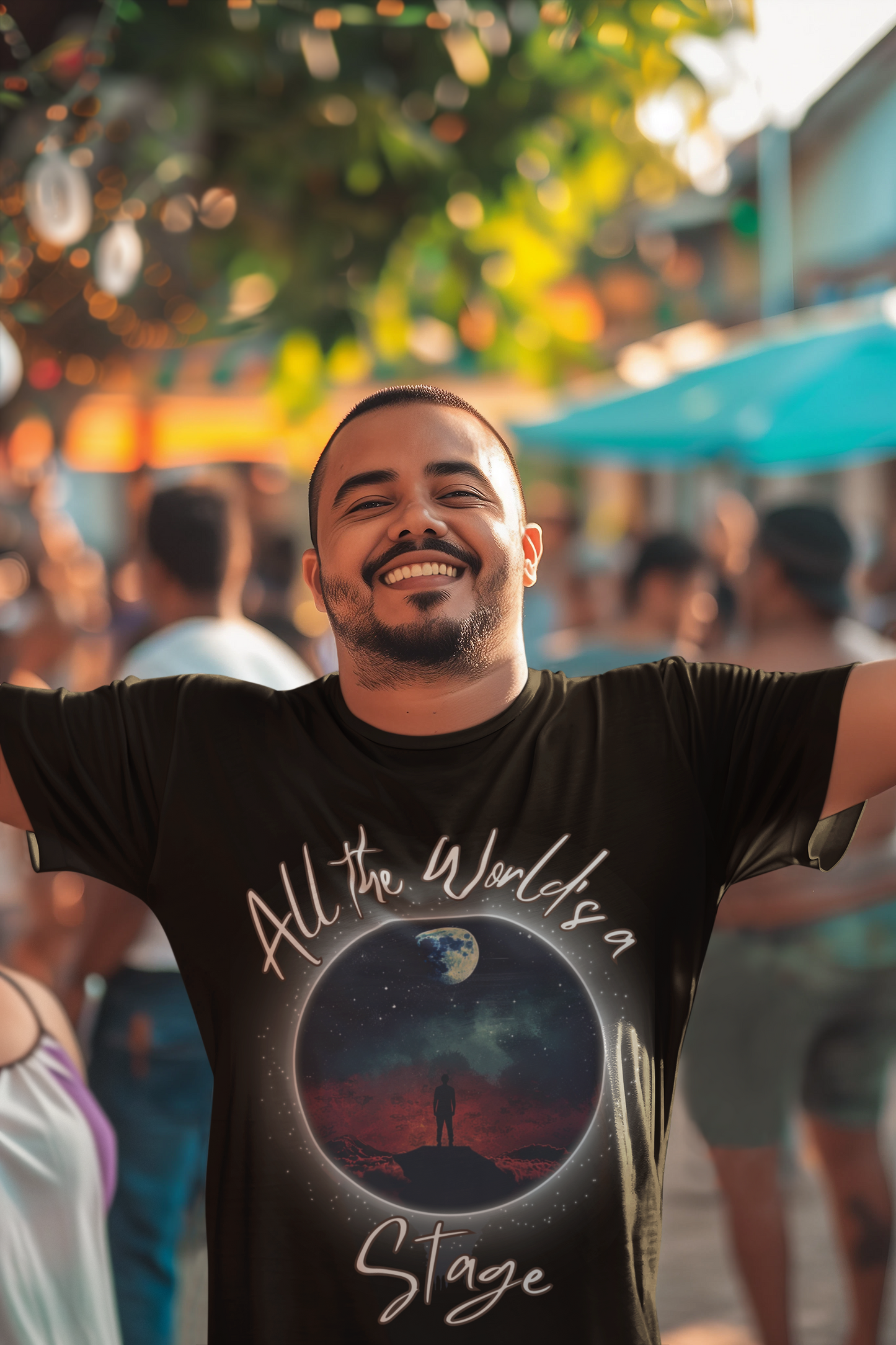 Shakespearean 'All the World's a Stage' Black T-shirt - Embrace Life's Theatrical Adventure.