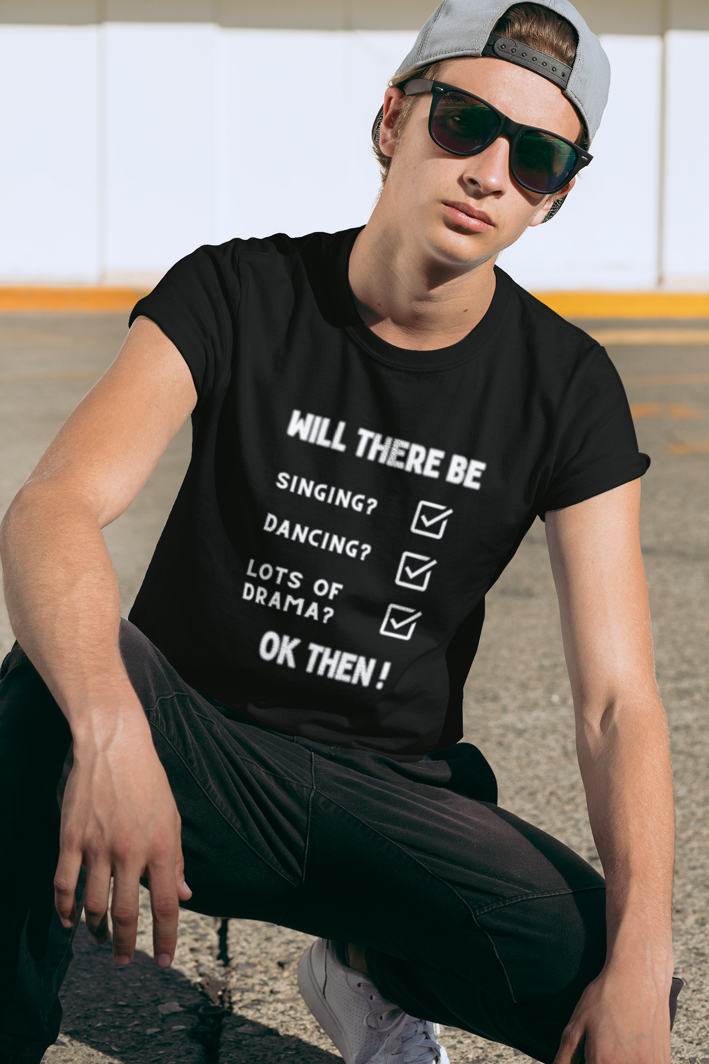 Will there be singing? Dancing? Lots of drama? Yes, and more, in our theatrical softstyle black T-shirt. Ok then.