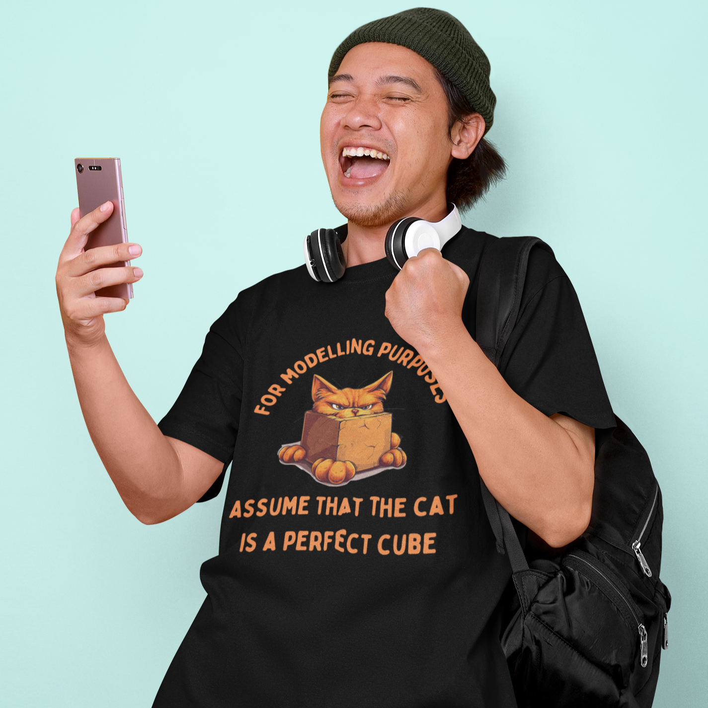 "For Modelling Purposes, Assume the Cat is a Perfect Cube" Unisex Heavy Cotton T-Shirt