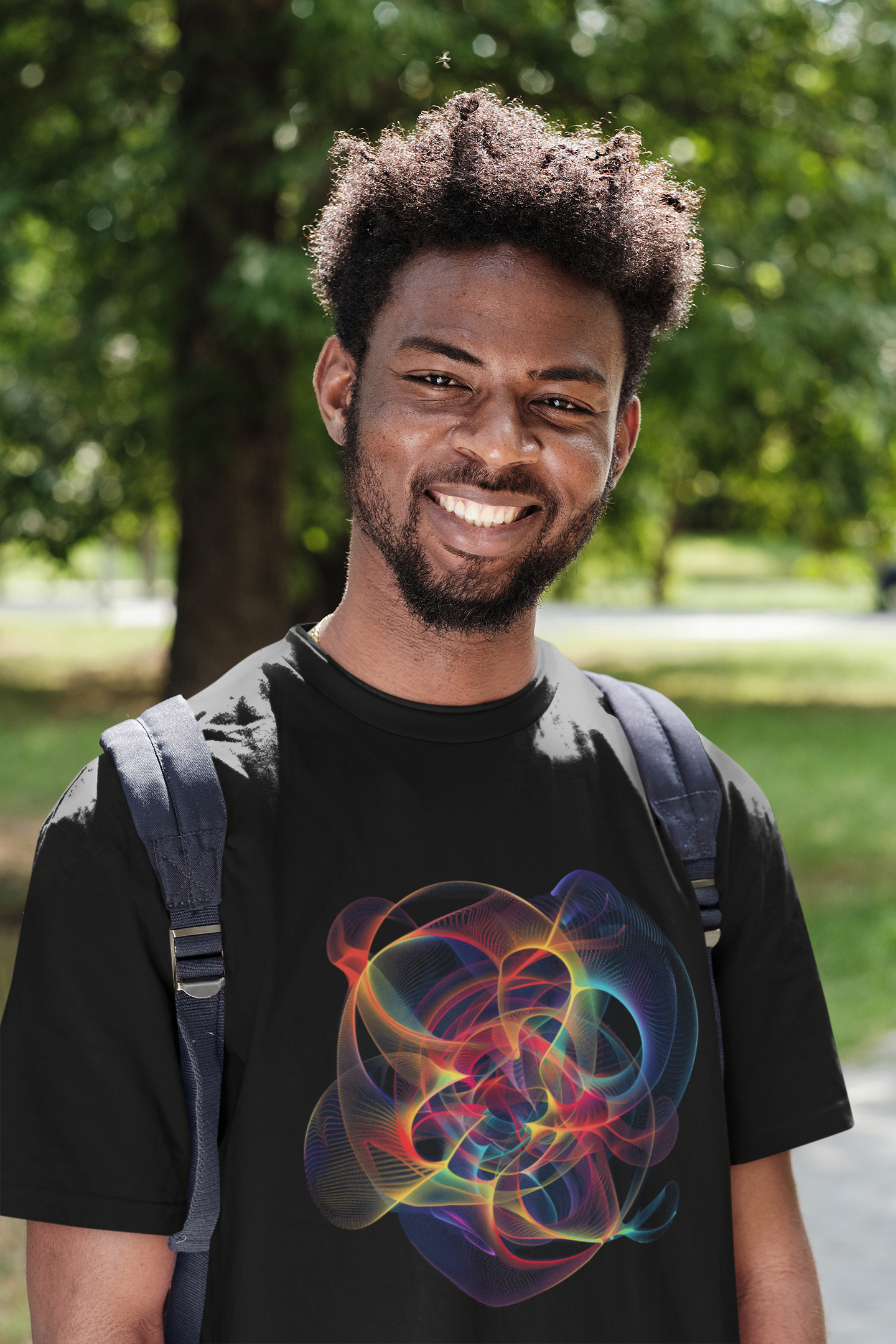 Embrace Chaos: Vibrant Chaos Theory Design on Black Unisex T-Shirt