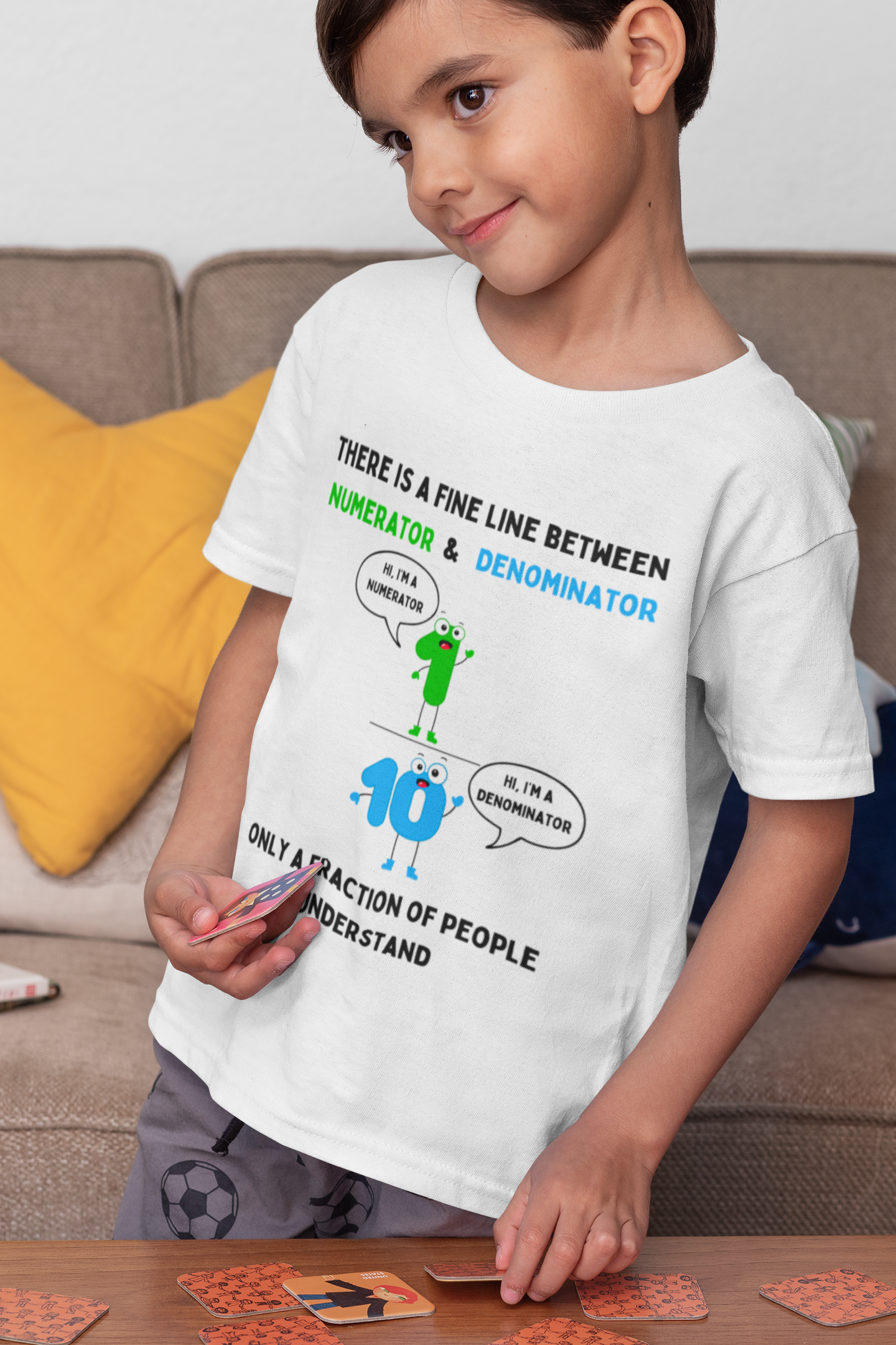 STEM-Themed Maths Humour Kid's T-Shirt: Fine Line Between Numerator and Denominator