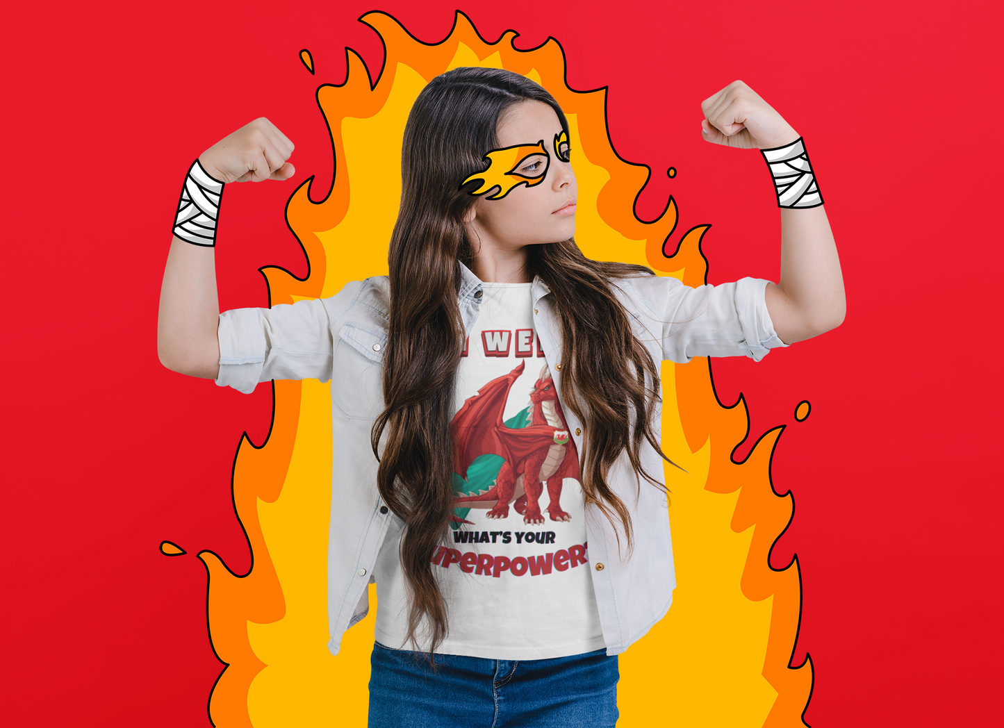 I'm Welsh, What's Your Superpower? Kids Cotton T-shirt | Welsh Dragon Superhero in White for Boys and Girls