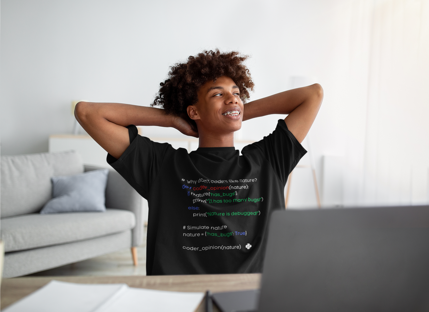 "Why don't coders like nature? // It has too many bugs!" - STEM T-shirt for Coders