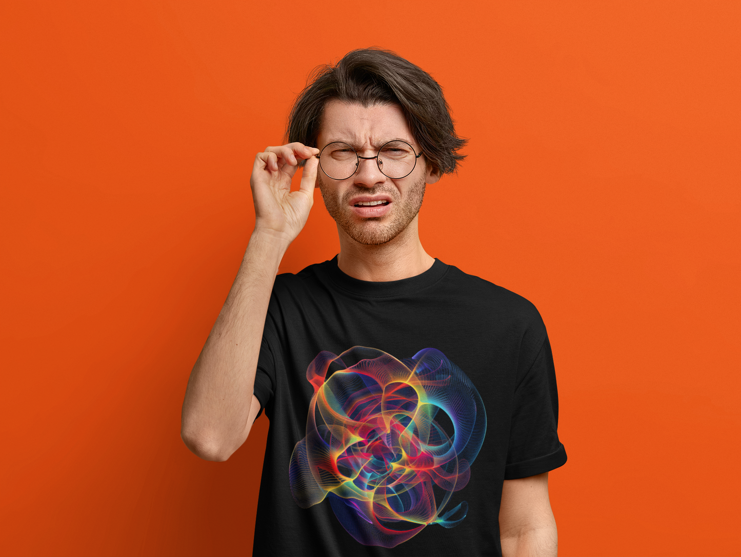 Embrace Chaos: Vibrant Chaos Theory Design on Black Unisex T-Shirt