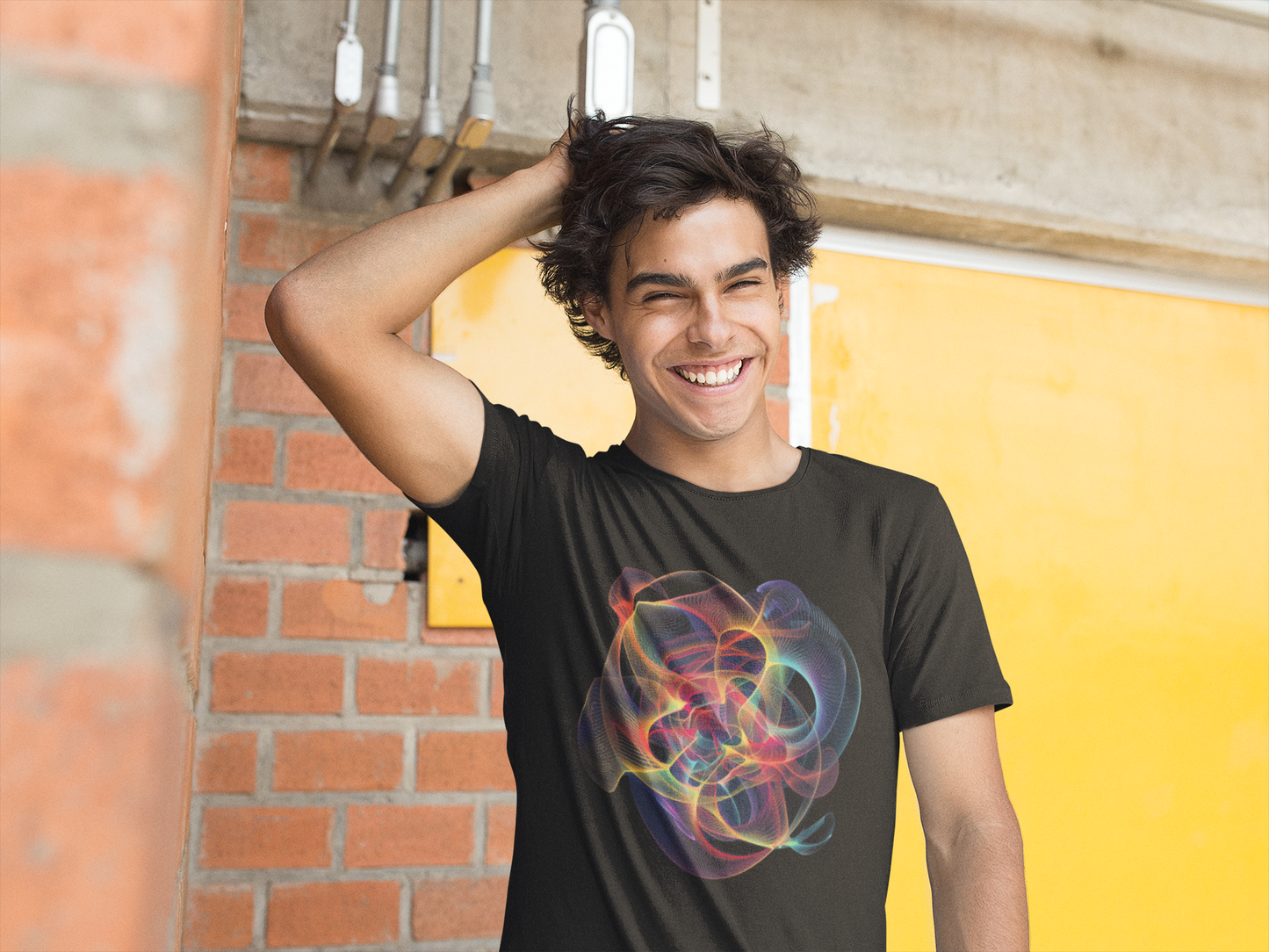 Embrace Chaos: Vibrant Chaos Theory Design on Black Unisex T-Shirt