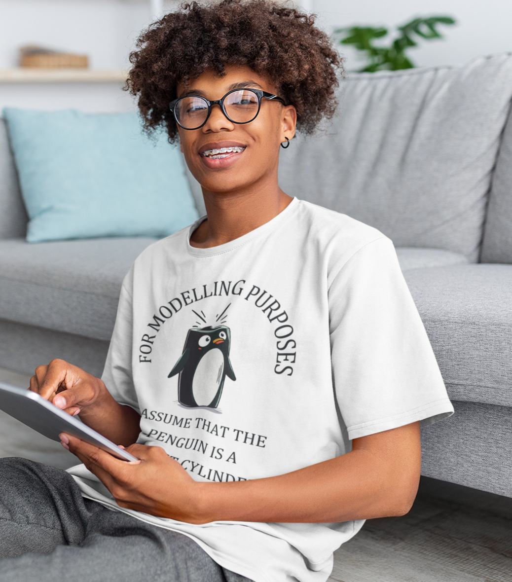 Kids' STEM Maths T-Shirt: Cylindrical Penguin Fun!