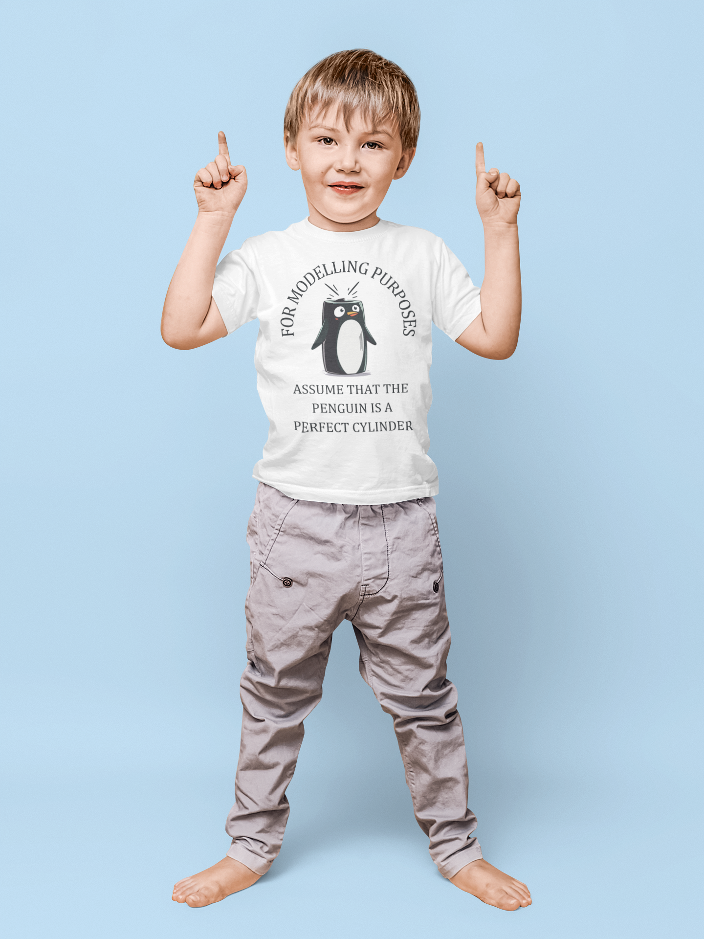 Kids' STEM Maths T-Shirt: Cylindrical Penguin Fun!