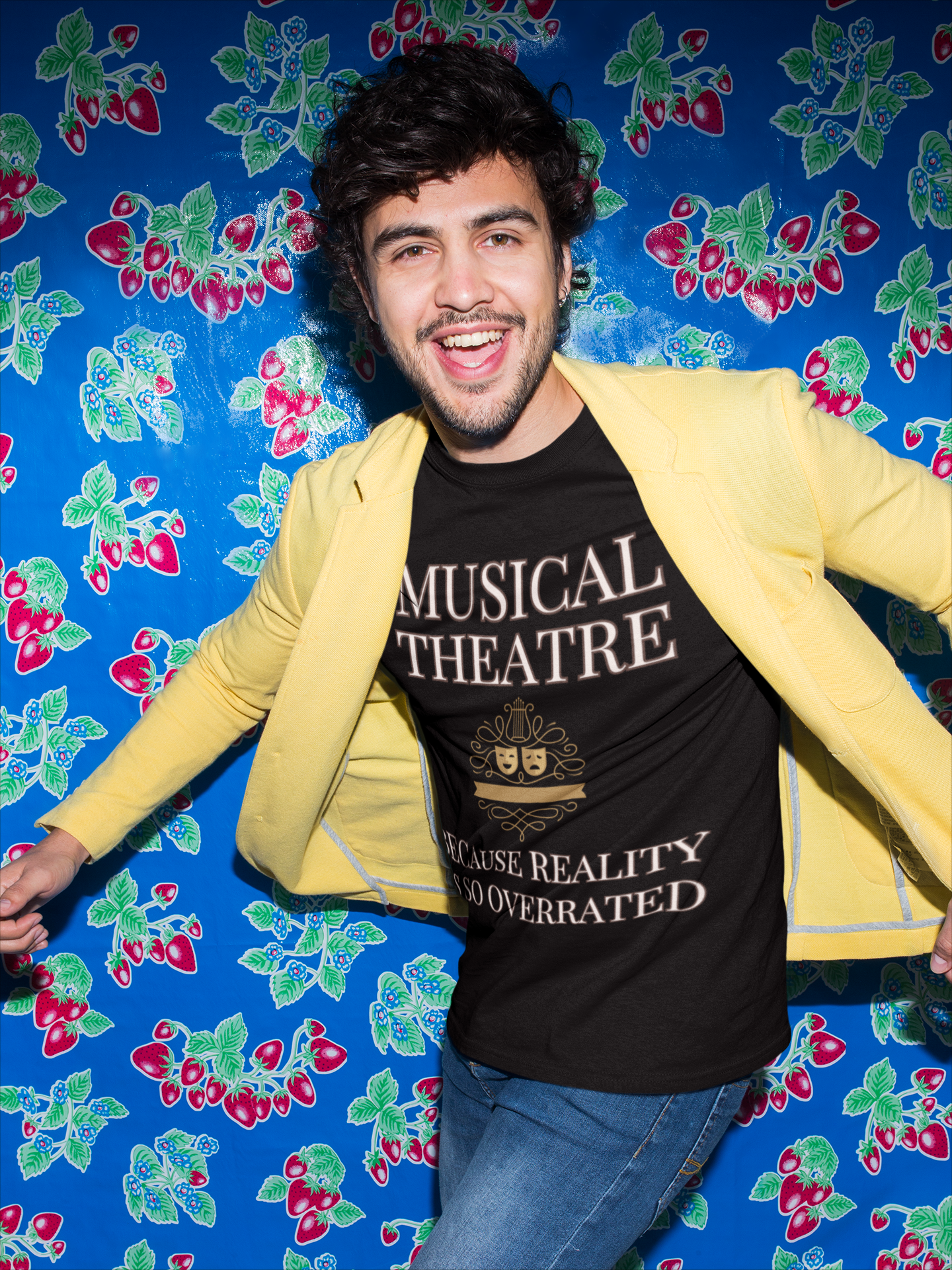 Theatre-Themed Humour T-Shirt: "Musical Theatre: Because Reality is So Overrated"