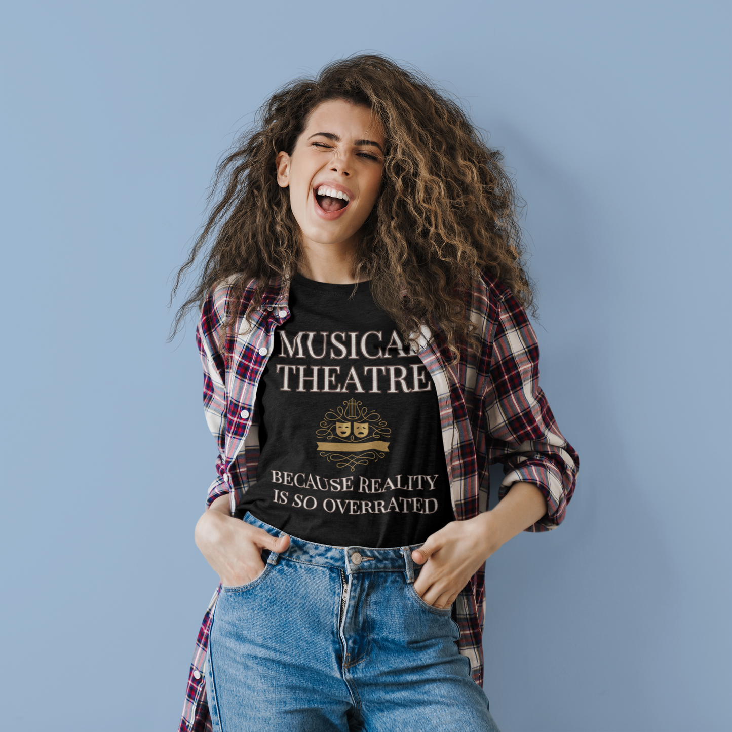 Theatre-Themed Humour T-Shirt: "Musical Theatre: Because Reality is So Overrated"