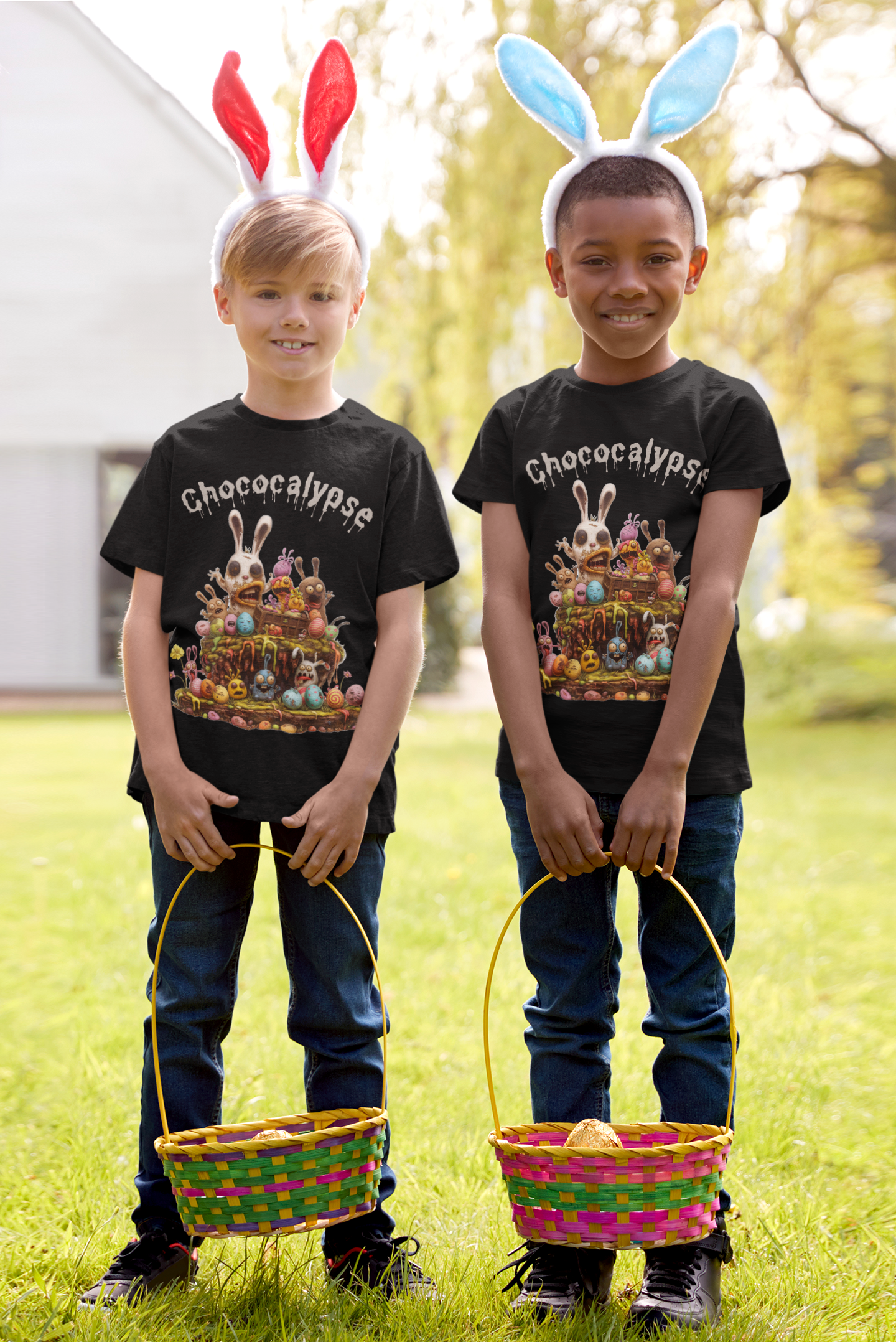 Zombie Chocolate lovers 'Chococalypse' T-shirt.  KIDS Black Unisex heavy cotton.