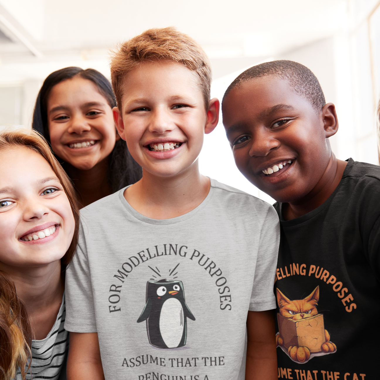 Kids' STEM Maths T-Shirt: Cylindrical Penguin Fun!