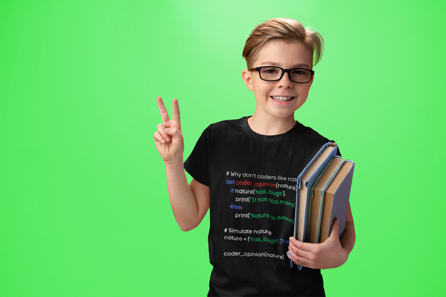 "Why don't coders like nature? // It has too many bugs!" - STEM T-shirt for Coders