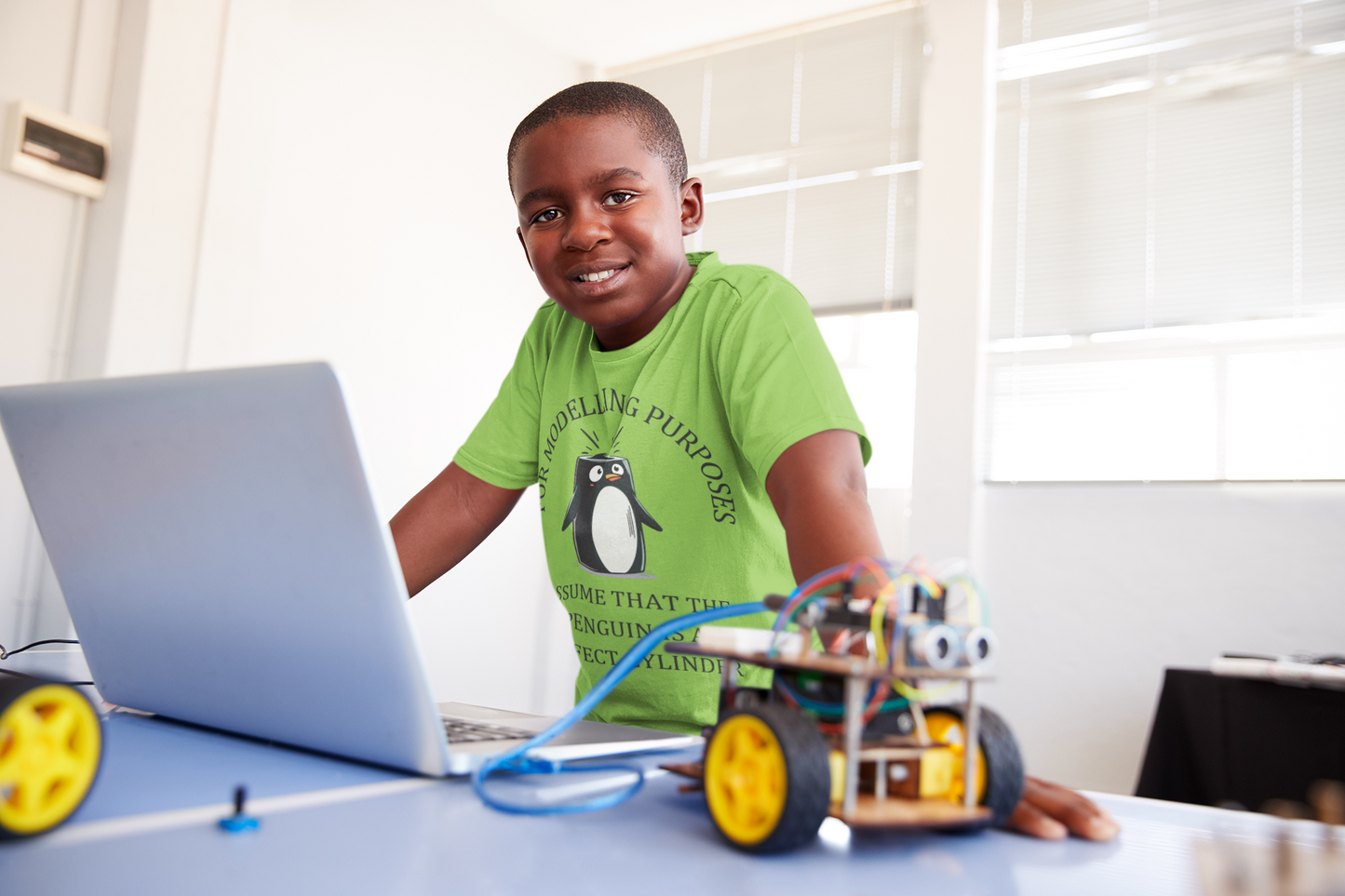 Kids' STEM Maths T-Shirt: Cylindrical Penguin Fun!